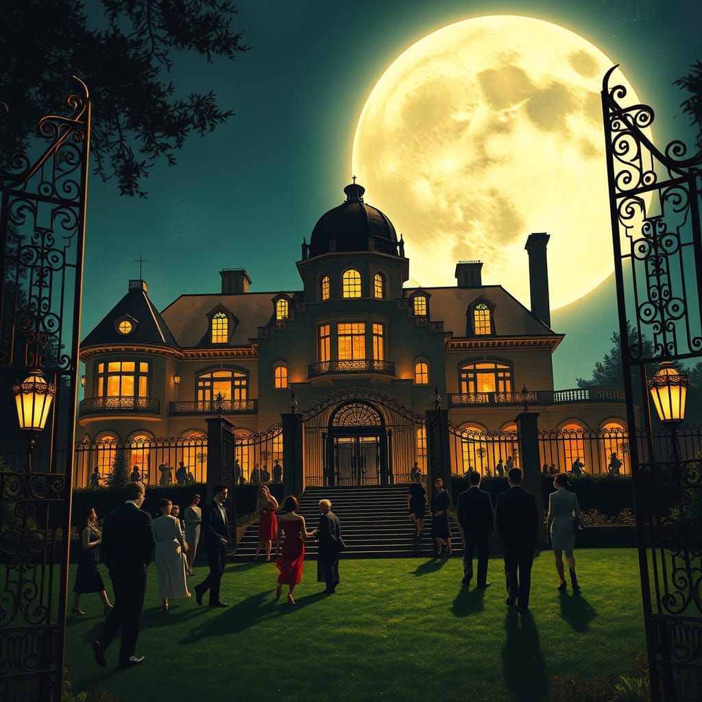 Gatsby's Mansion in Art Deco Filigree Impressionism