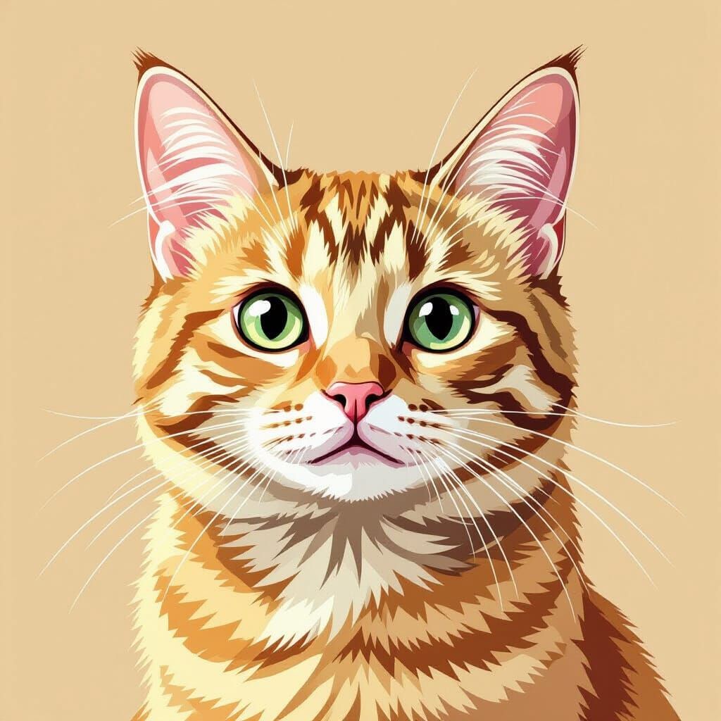 Cute Cat Portrait in Flat Illustration Style