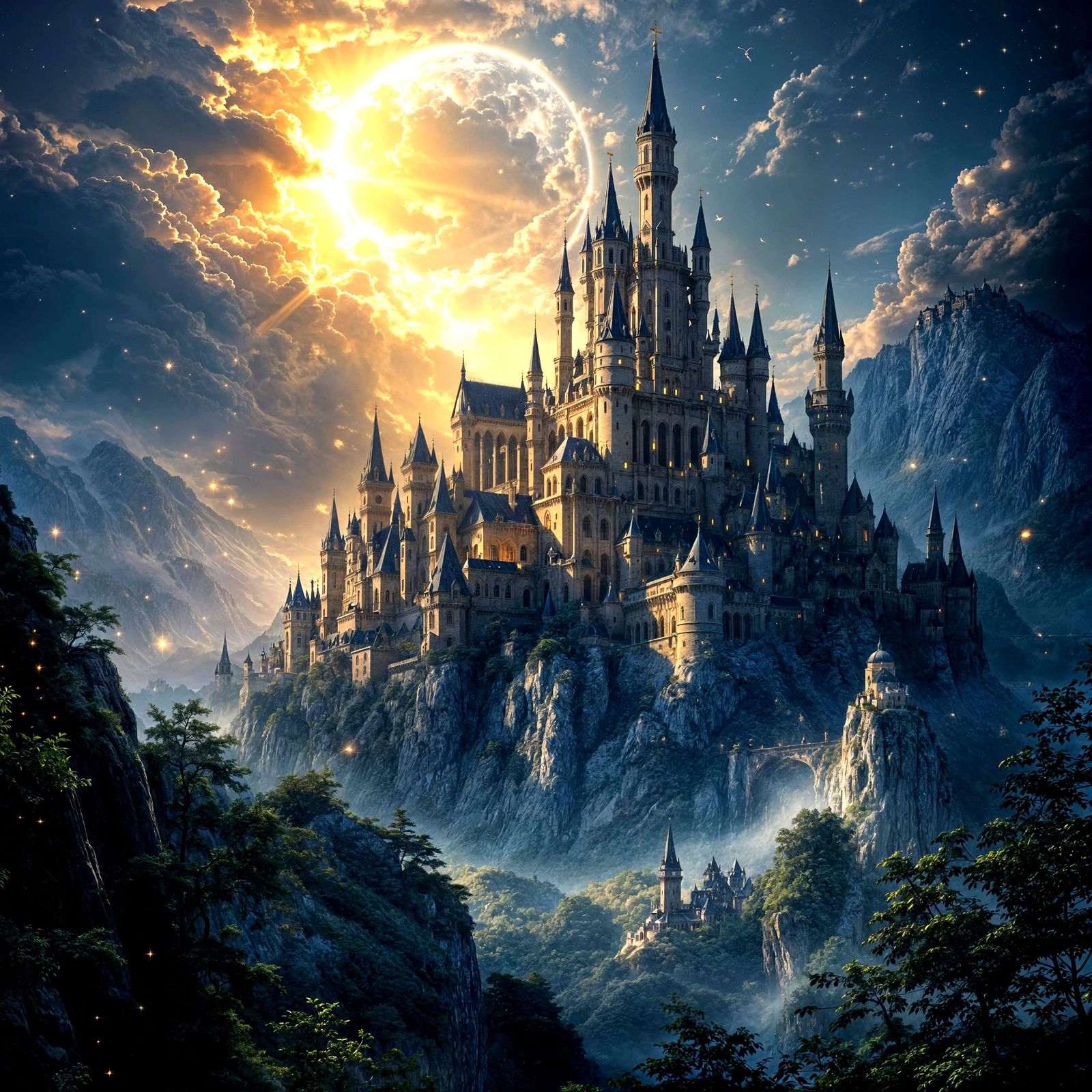 Majestic Castle in Mysterious Fantasy Landscape