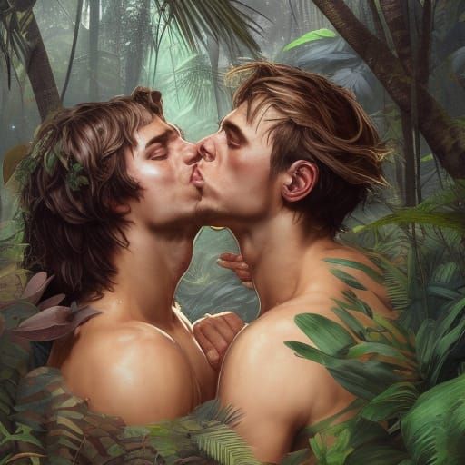 Passionate Jungle Embrace: Dynamic Art Portrait