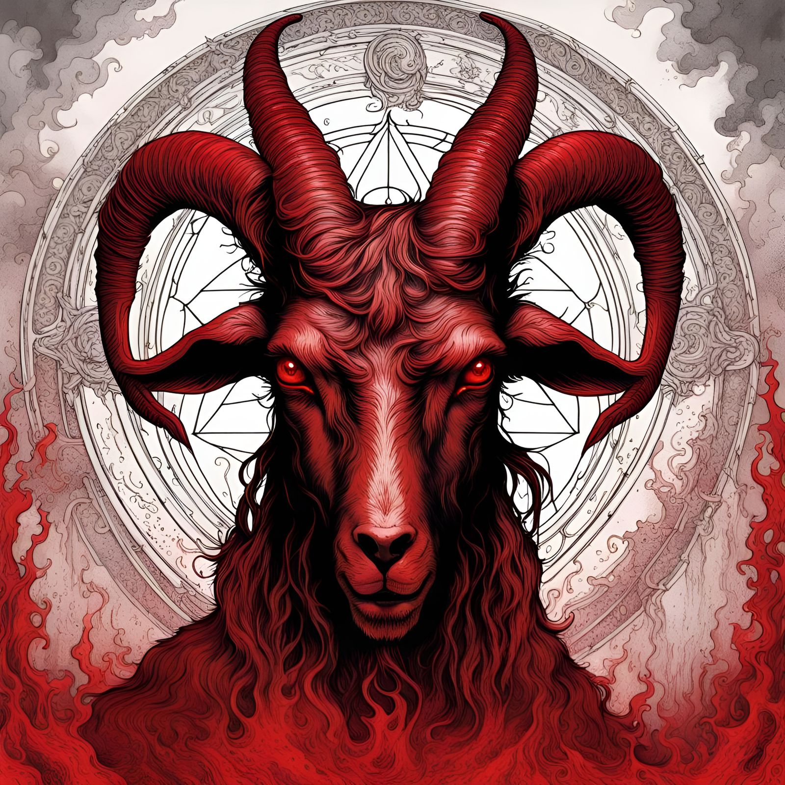 Satanic Zombie Goat Head in Hellscape: Black Metal Art