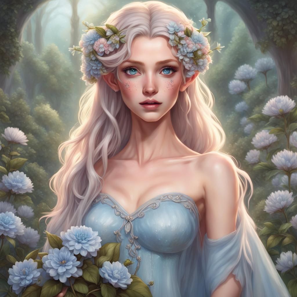 Fantasy Fae Queen in a Flower Garden