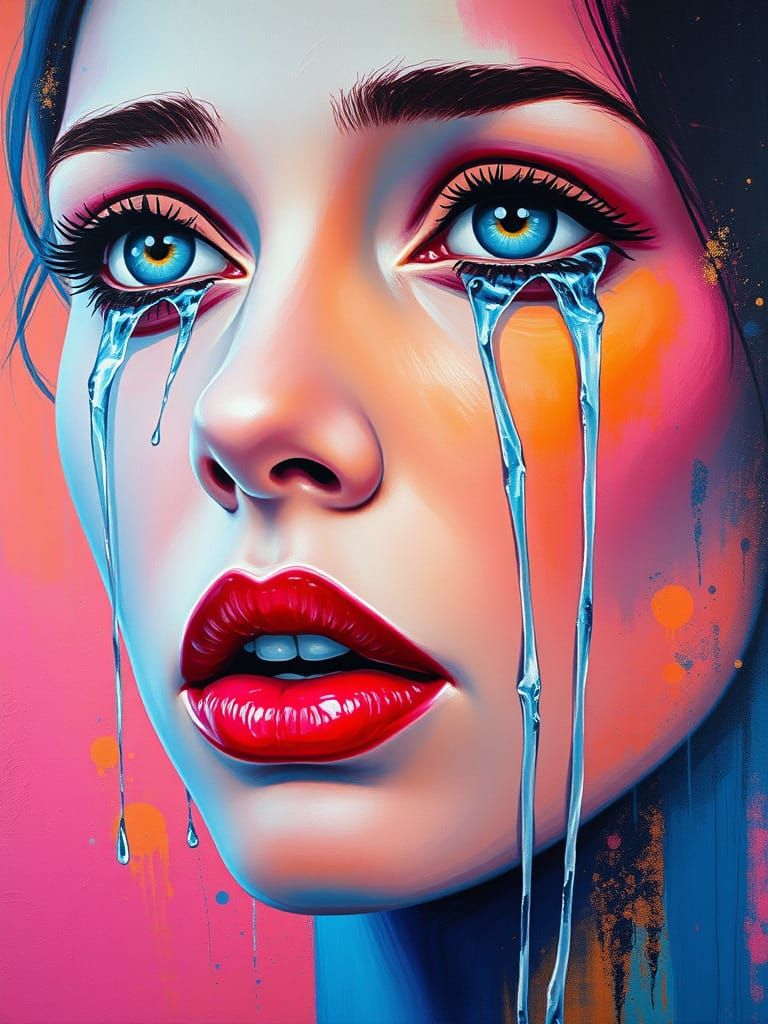 Surreal Waterfall Facescape in Bright, Emotional Colors