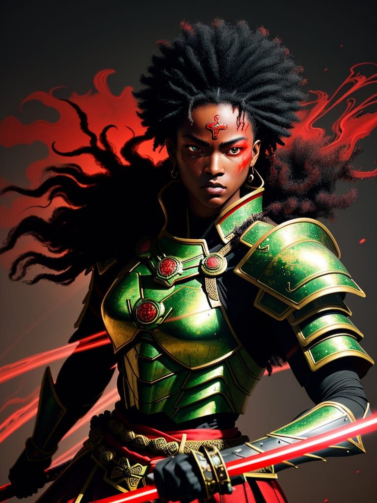 Afro-Futuristic Warrior in Anime Style