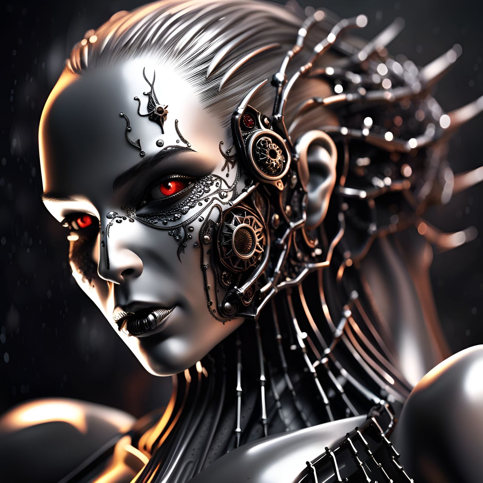 Hyperrealistic Vampire Portrait in Silver and Black