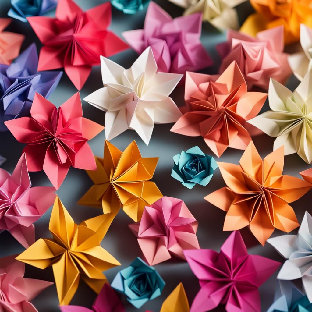 Delicate Origami Flowers Papercraft in Soft Focus