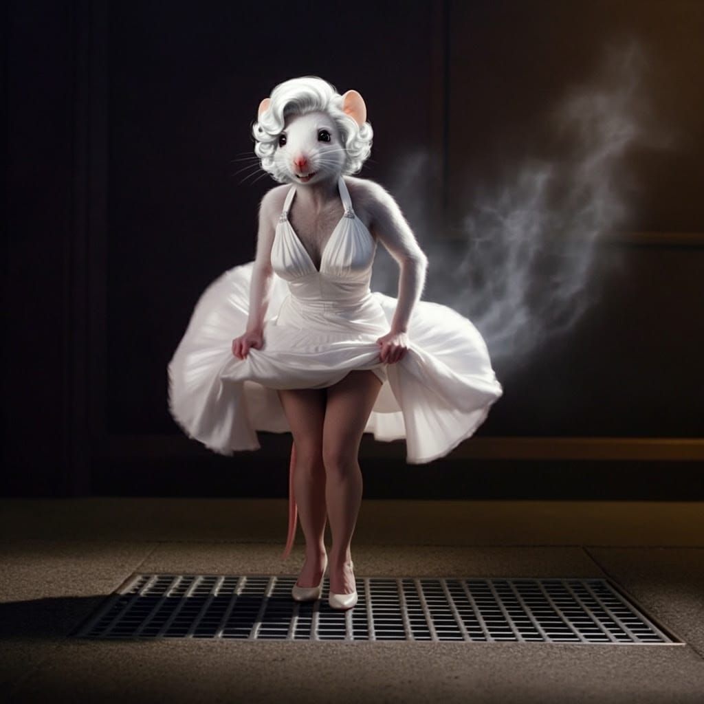 Sultry Mouse in Platinum Blonde Wig and White Dress Contends...