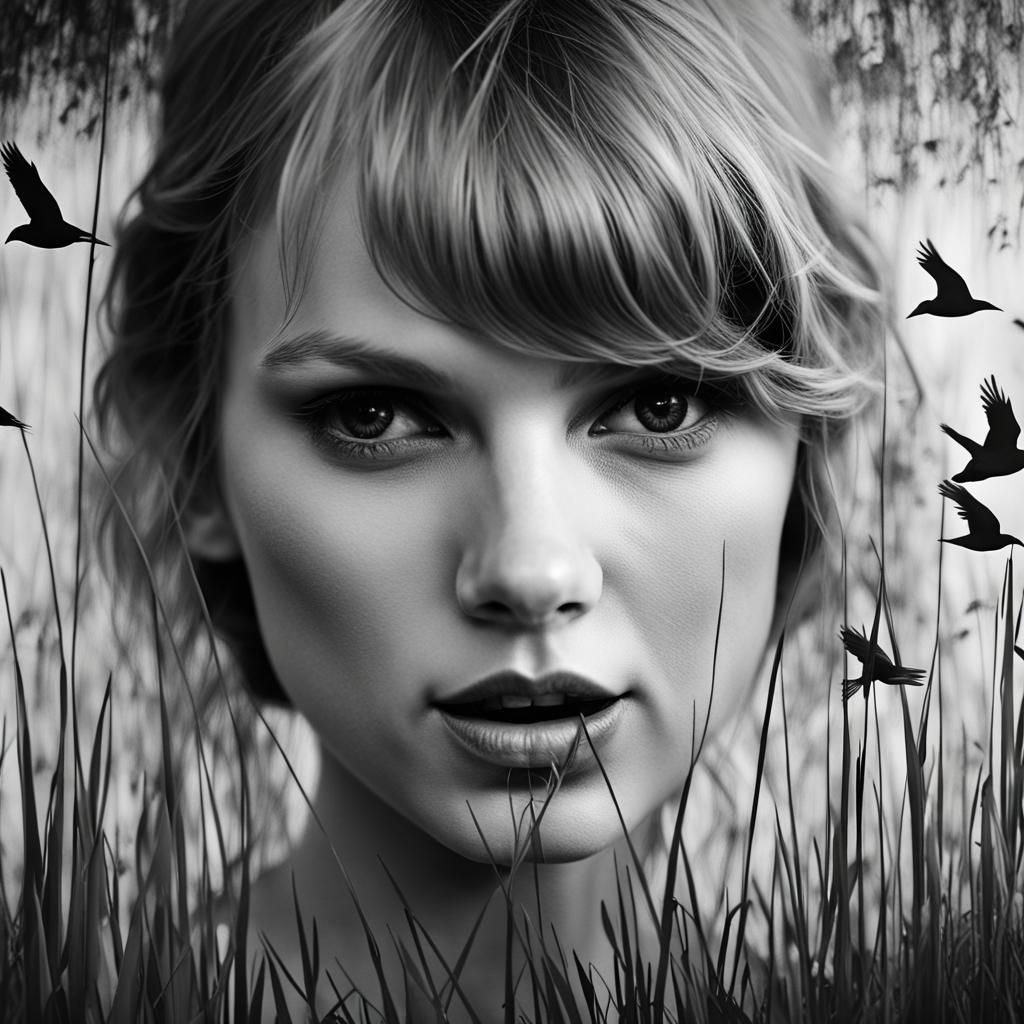 Swamp Portrait Mural in Black and White Illustration