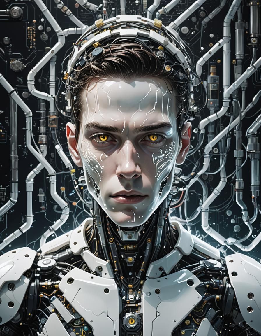 Ethereal Android Portrait in Dark Liquid Matrix