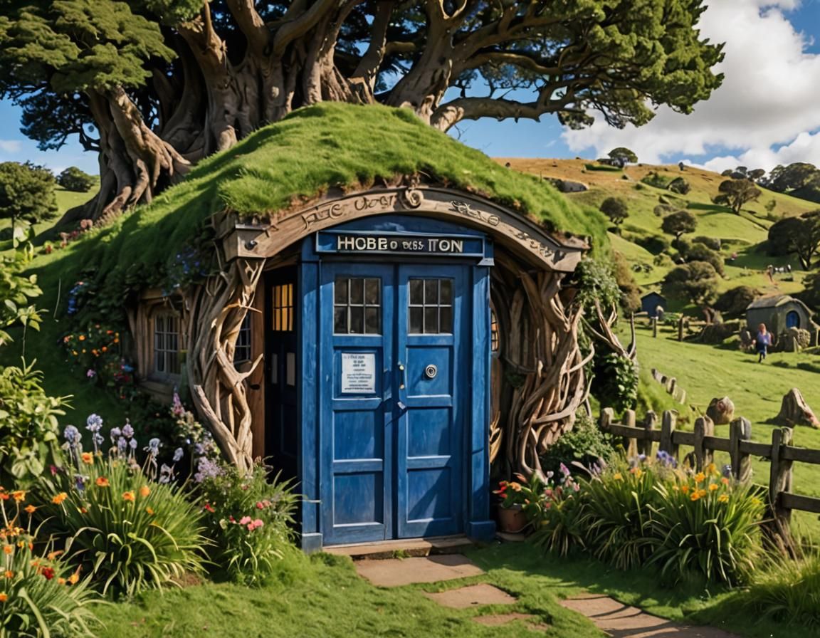 TARDIS Materializes in Hobbiton Landscape