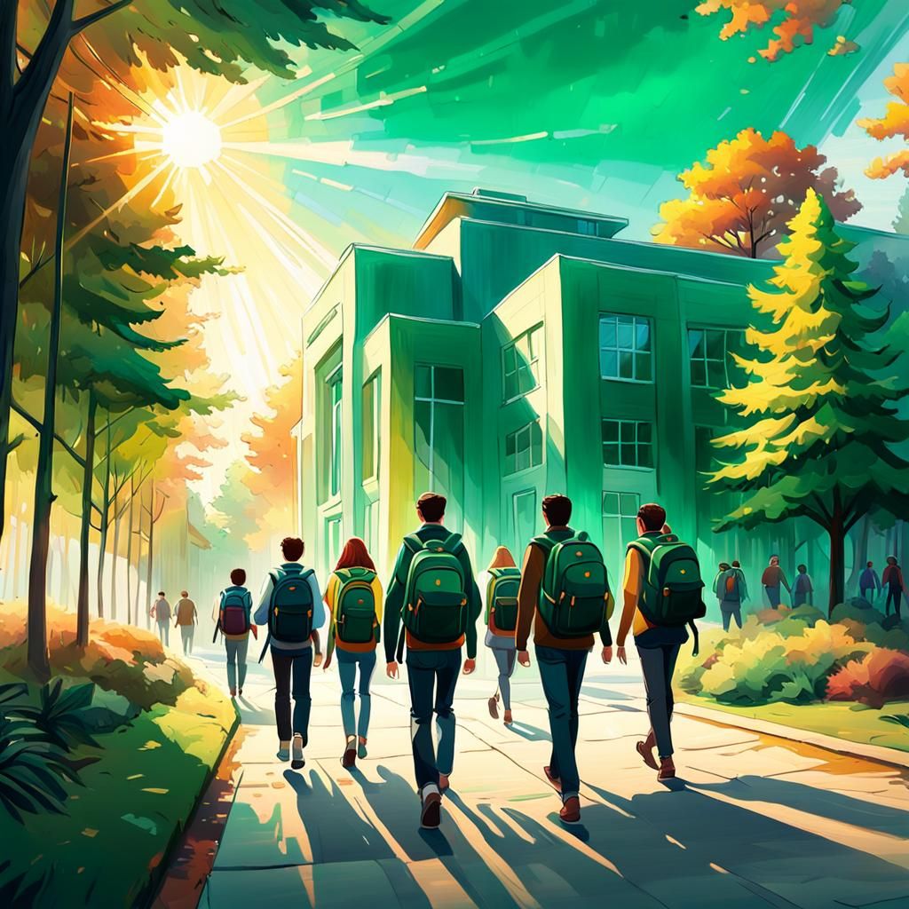 Students Return to School: Vibrant Oil Painting