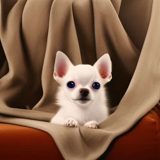 Cute Chihuahua Puppy Snuggling on Couch: Detailed Digital Ar...