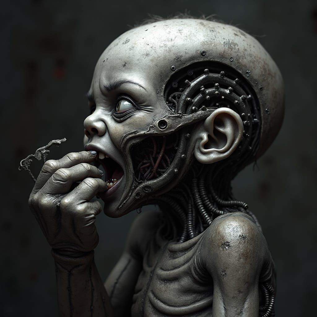 Biomechanical Zombie Abomination in Dark Surrealism Style