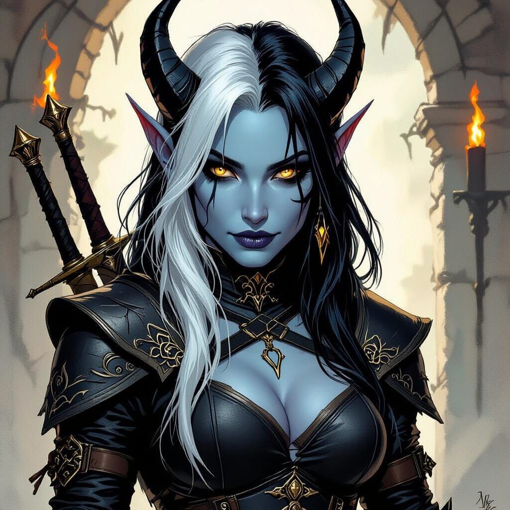 Female Tiefling Rogue in Dark Fantasy