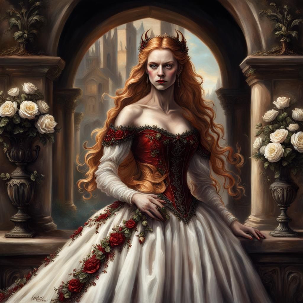 The Devil's Bride in Blood Red Gown