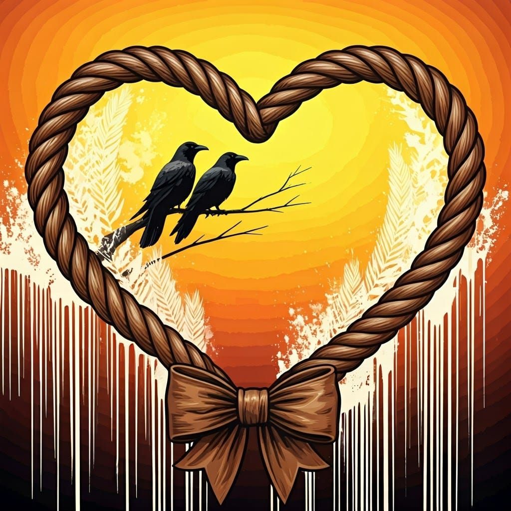 Heart-Shaped Frame in Rustic Folk Art Style with Vibrant Yel...