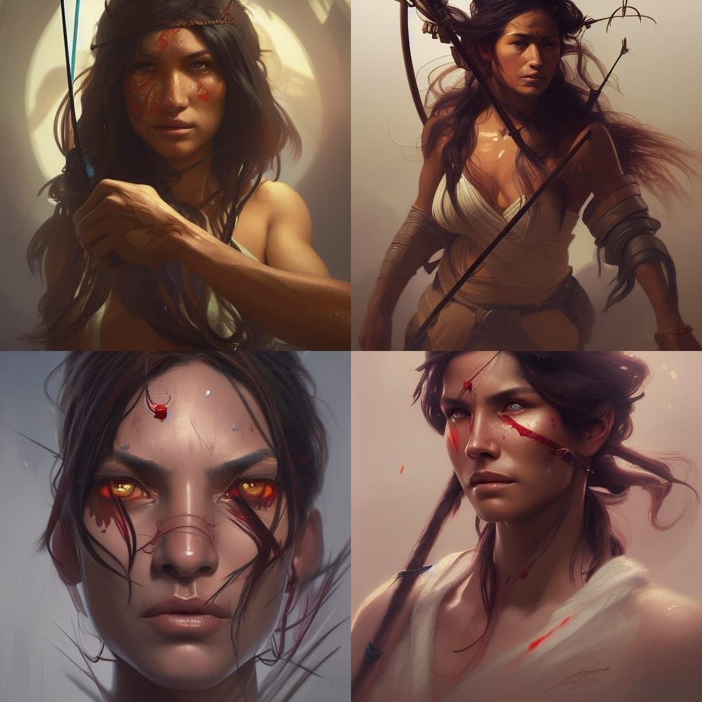 Amerindian Archer Portrait in Hyperdetailed Style