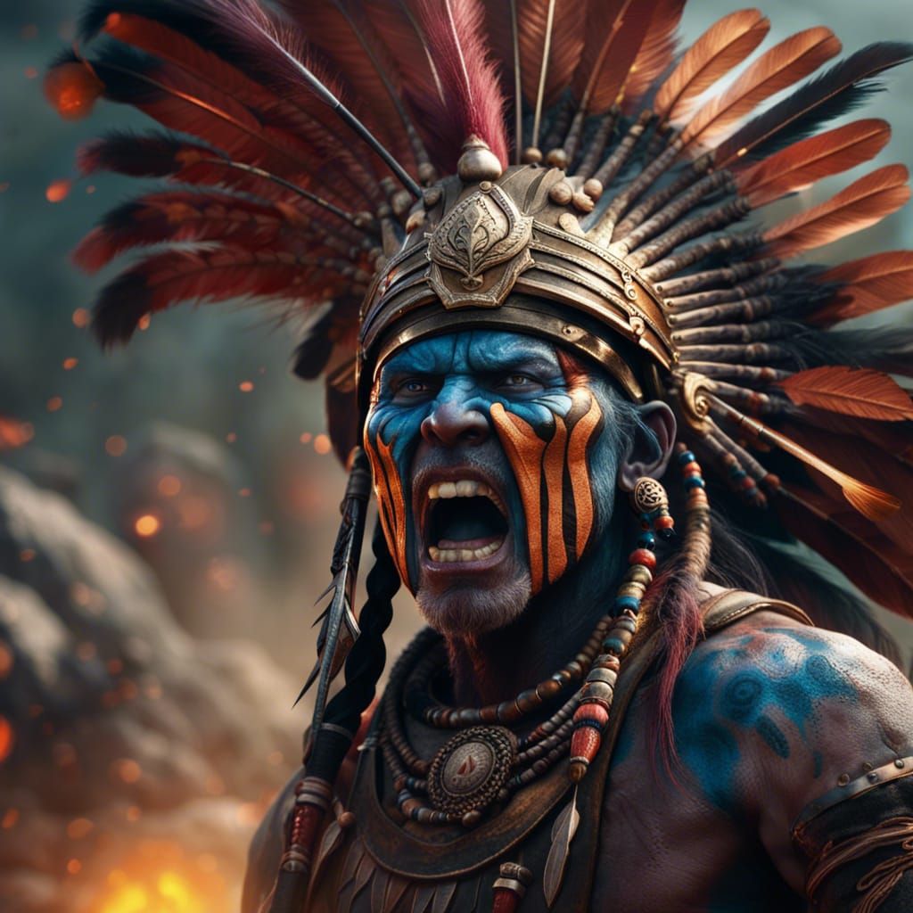 Indian Warrior Screaming: Detailed Matte Painting