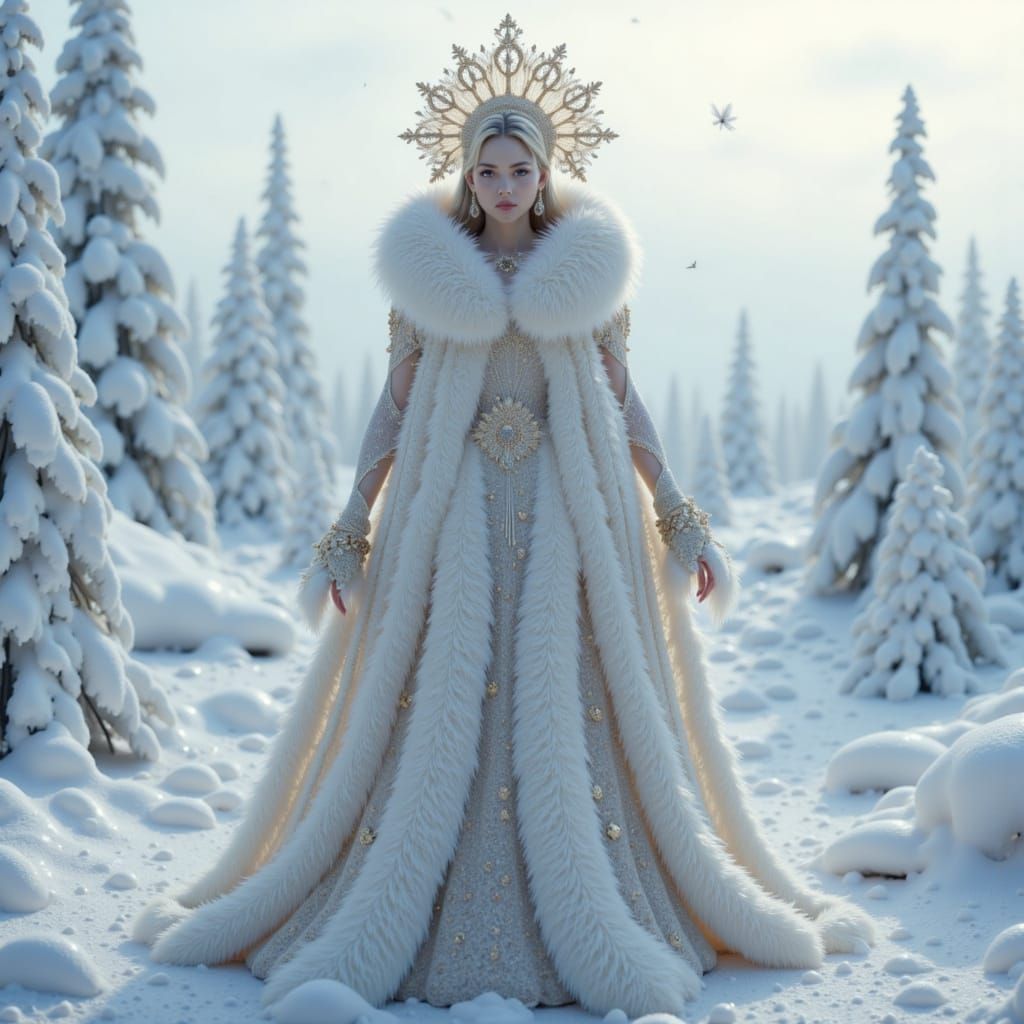 Siberian Princess in Snowy Tundra with Kokoshnik