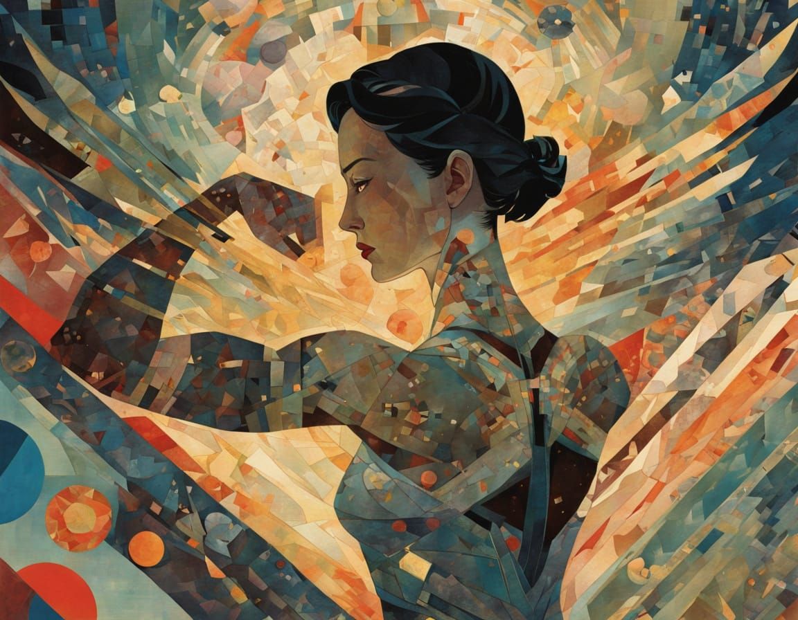 Abstract Art of a Strong Woman in Chiaroscuro