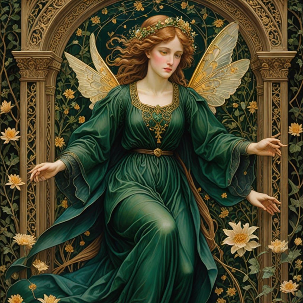 Mystical Fairy in Lantern Oil Painting, Pre-Raphaelite Style