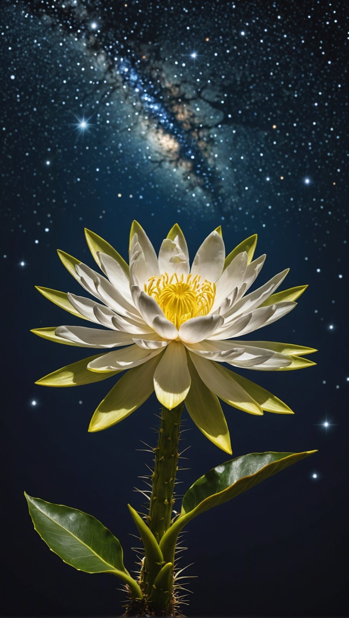 Epiphyllum oxypetalum in Full Bloom Under Starry Sky