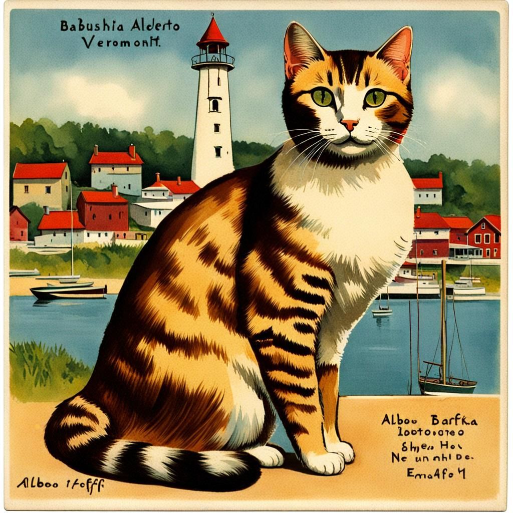 Babushka Cat Vintage Travel Postcard