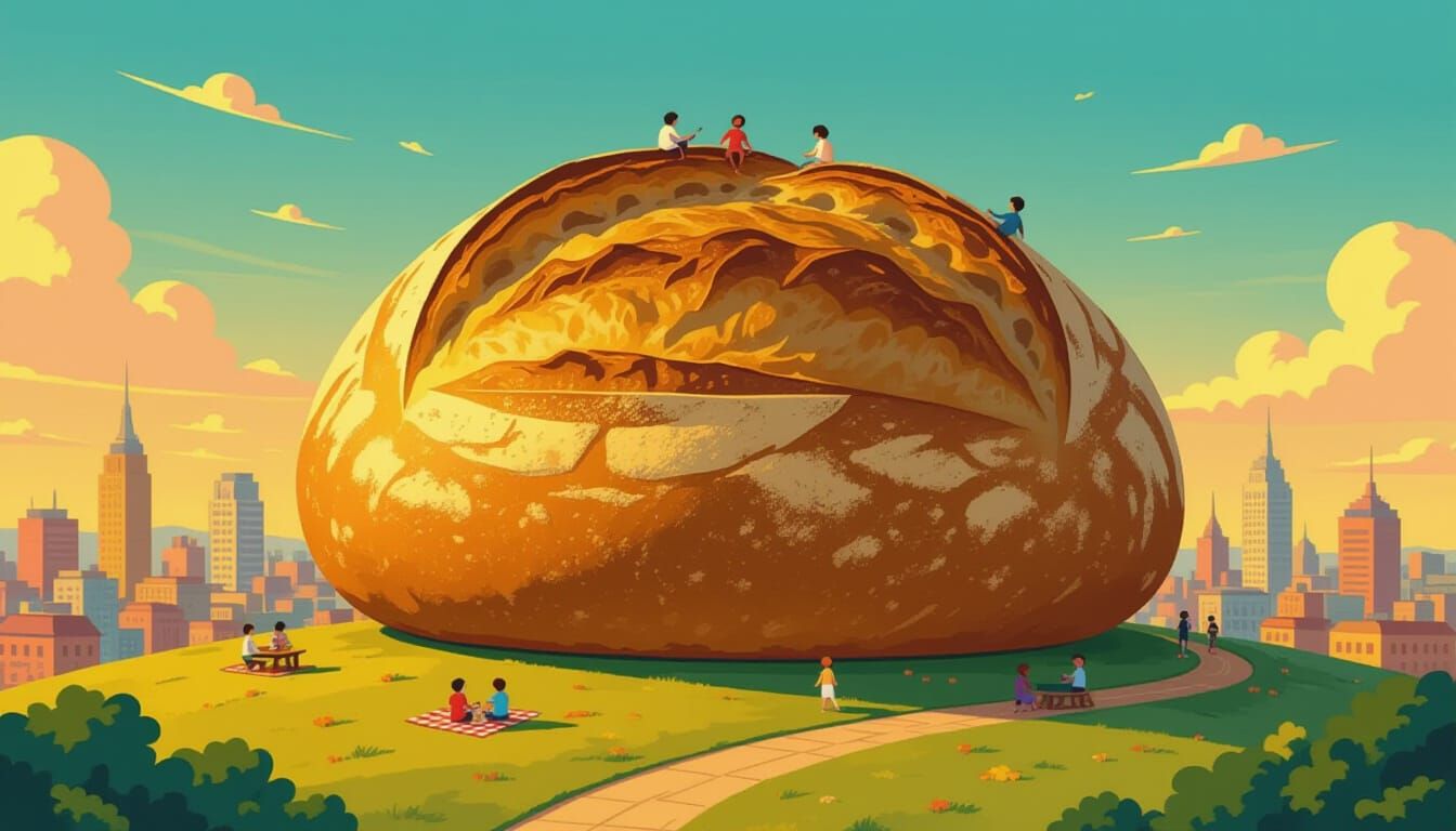 Giant Sourdough Loaf City Picnic at Dusk