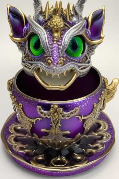 Cute Purple Dragon in Teacup Bobblehead