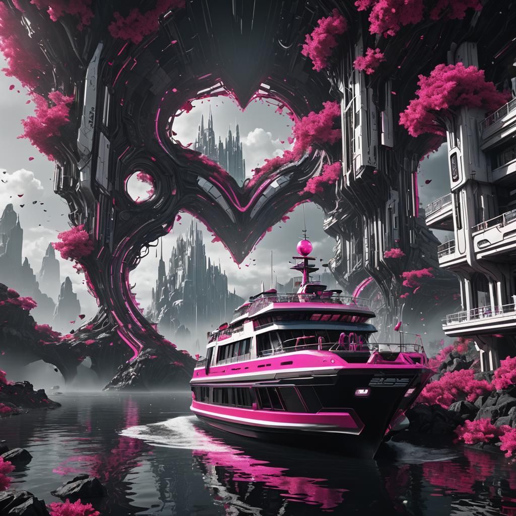 Futuristic Ferry in Platinum Paradise: Sci-Fi Concept Art