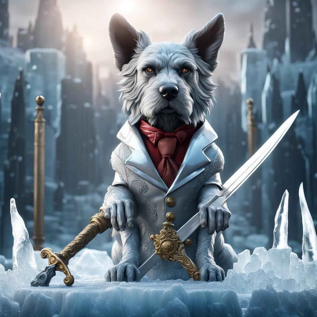 Detailed Ice Sculpture of Canine Warrior