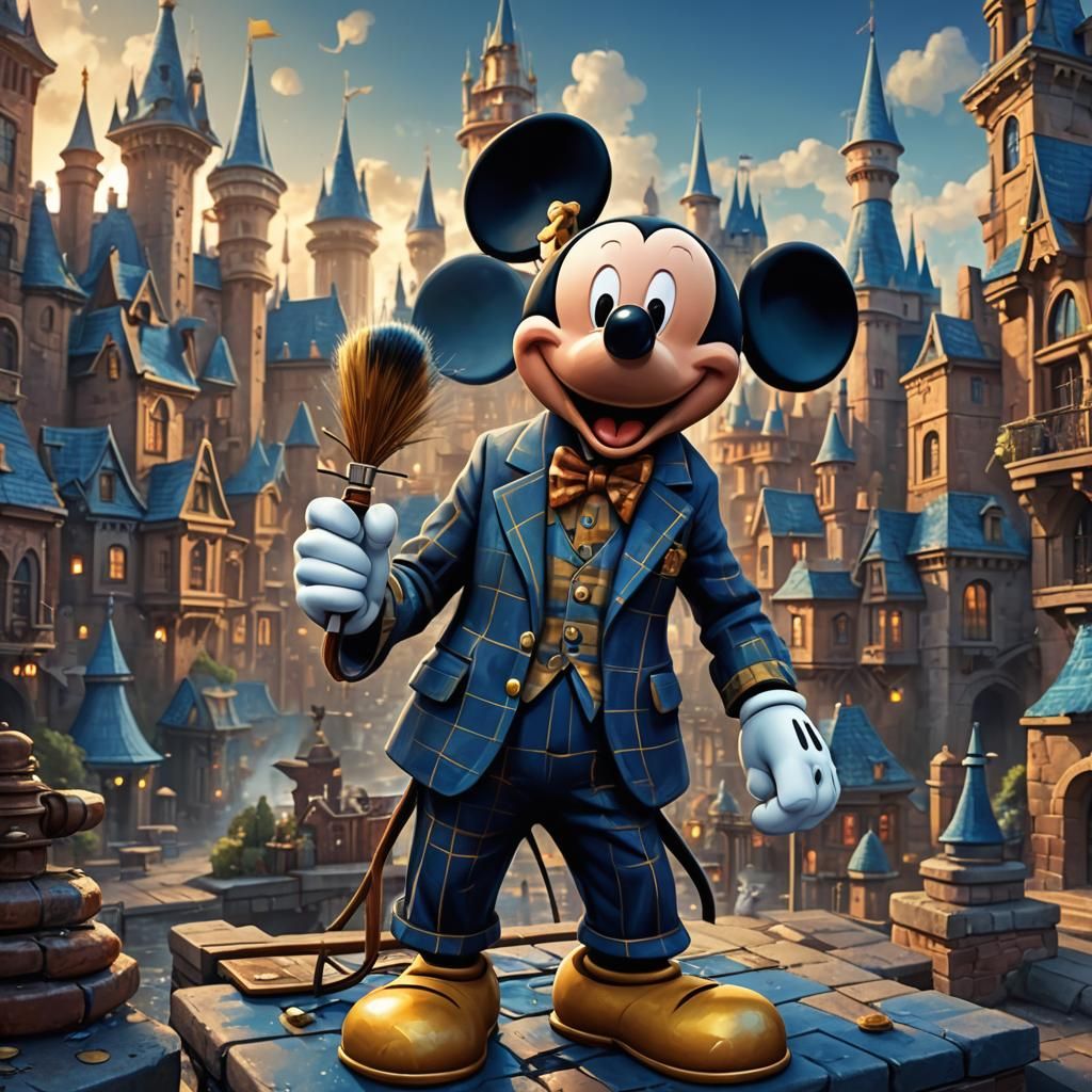 Mickey Mouse in Fantastical Disney Cityscape