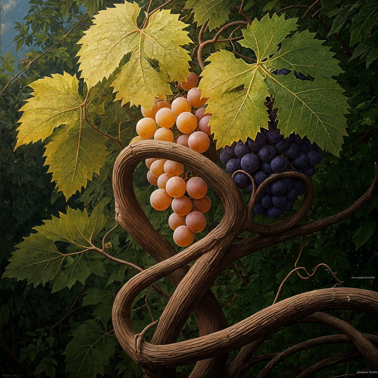 Art Nouveau Grape Vine Digital Oil Painting