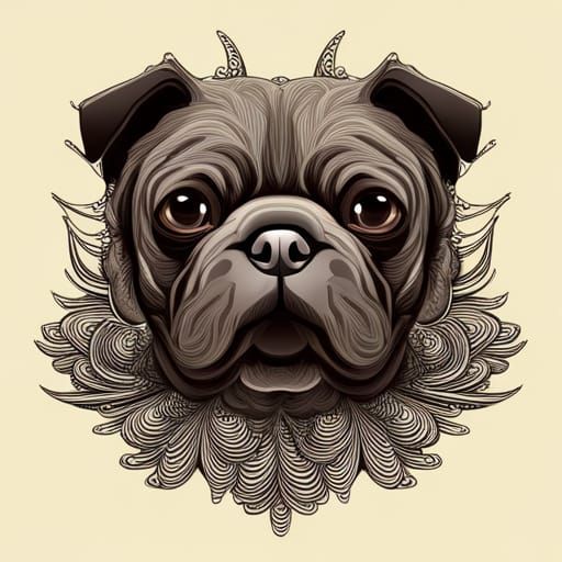 Abstract Fractal Black Pug With 3D Shading