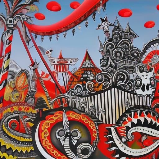 Horror Carnival with Zombie Lion in Gouache