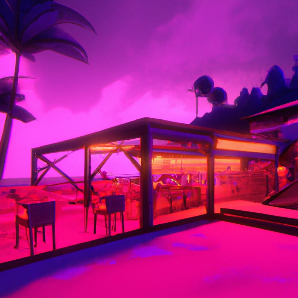 Beachfront Bar at Night in Pop Art Style