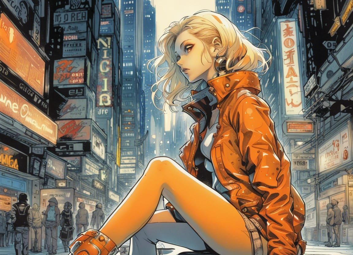 Lonely Girl in Sci-Fi City, Anime Art