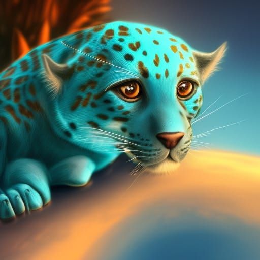 Sky Blue Jaguar Crying: Detailed Matte Painting