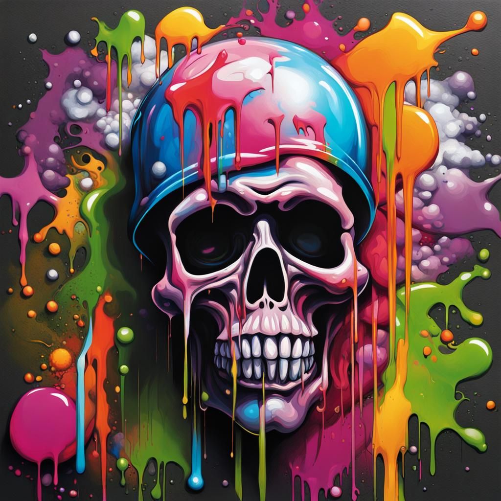 Graveyard with Ghosts in Graffiti Street Art Style