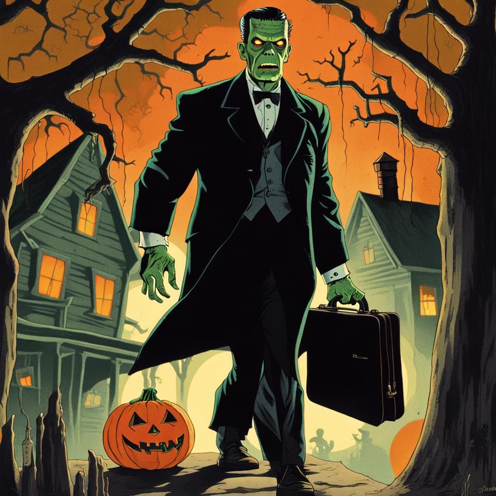 Frankenstein Attorney in Retro Horror Comic Style