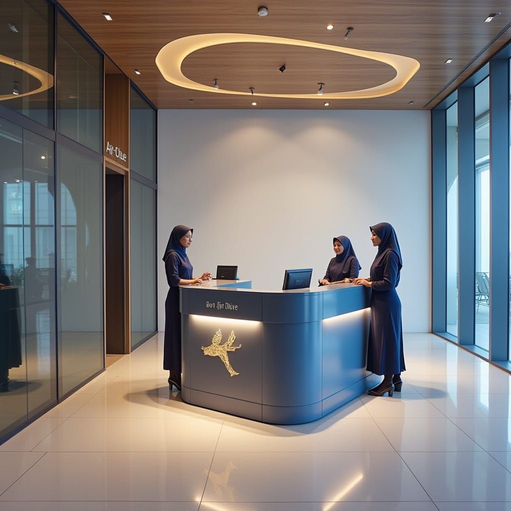 Air Blue Staff Assist Passengers in Modern Abu Dhabi Office