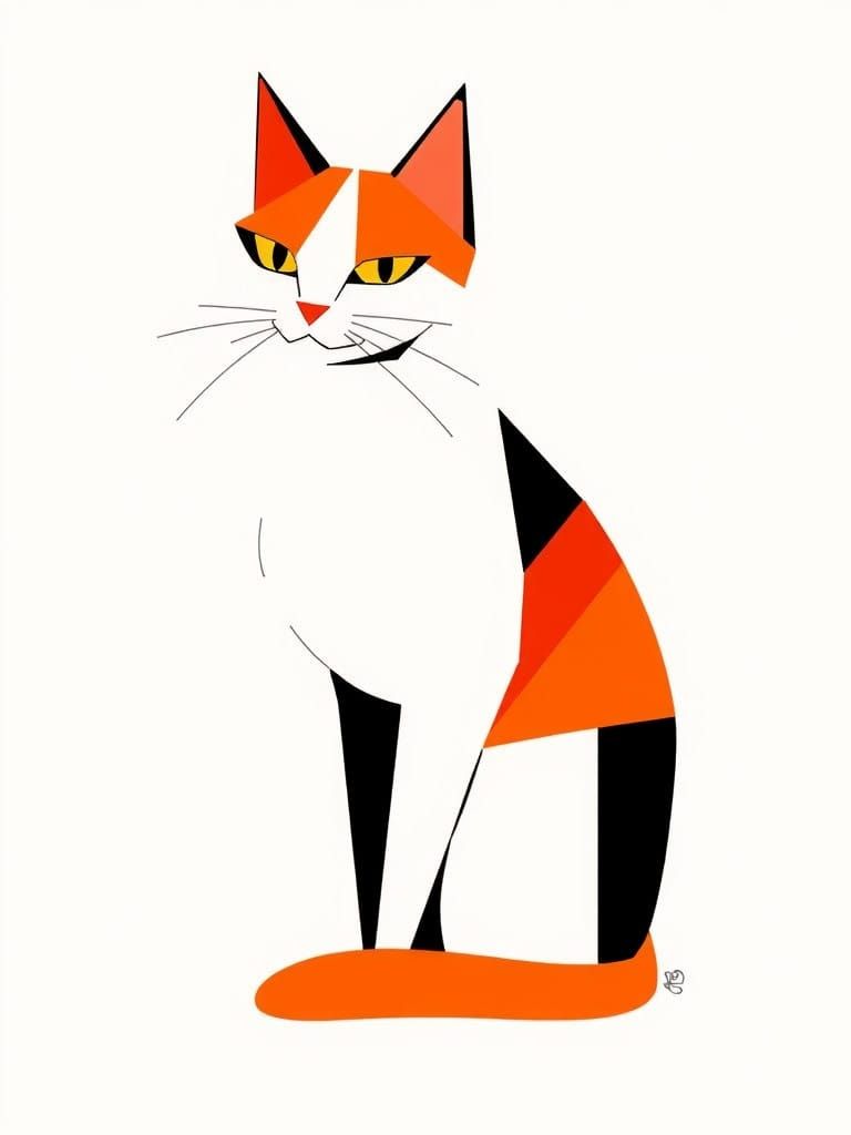 Geometric Feline in Abstract Minimalist Style