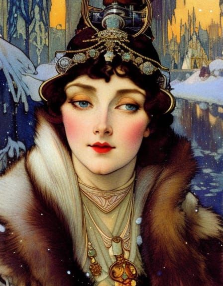 Snowy Ice Princess Portrait in Steampunk Style