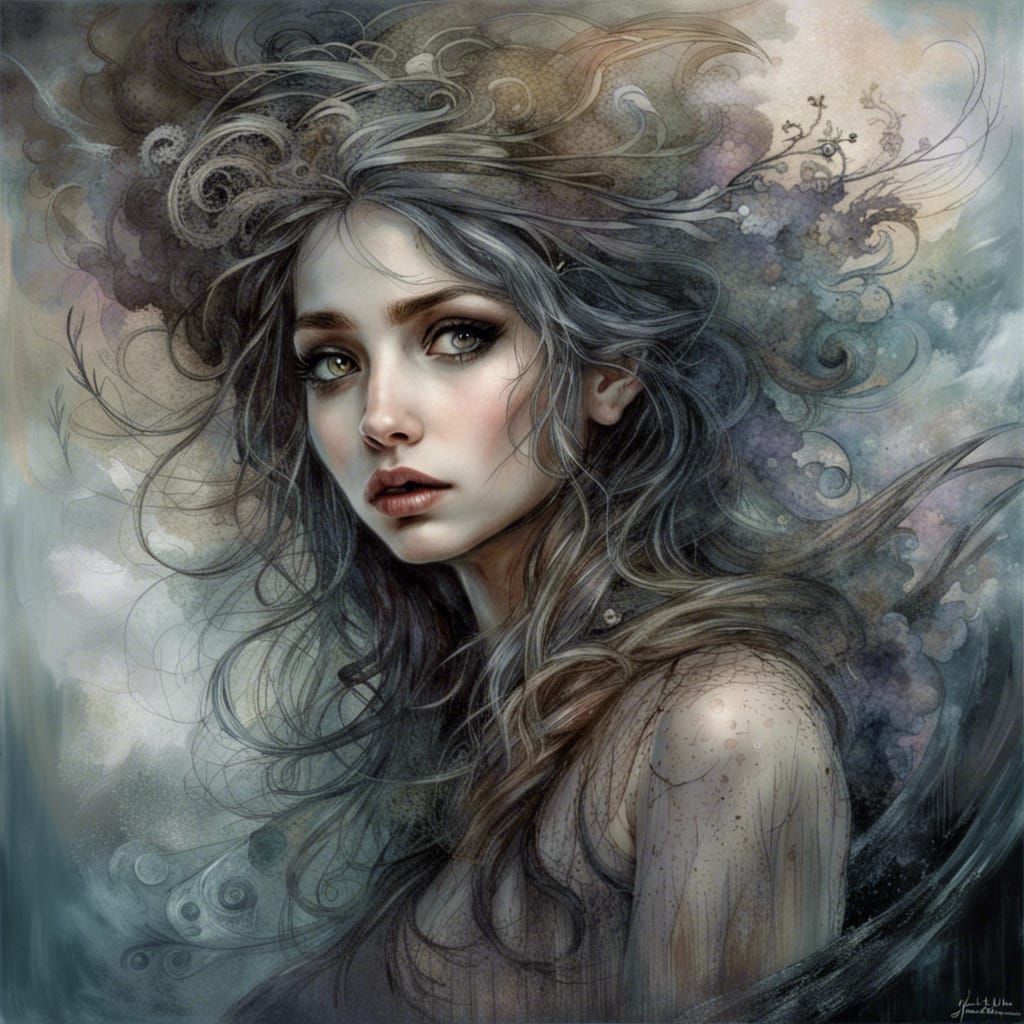 Expressive Witch Portrait in Gothic Fantasy Style