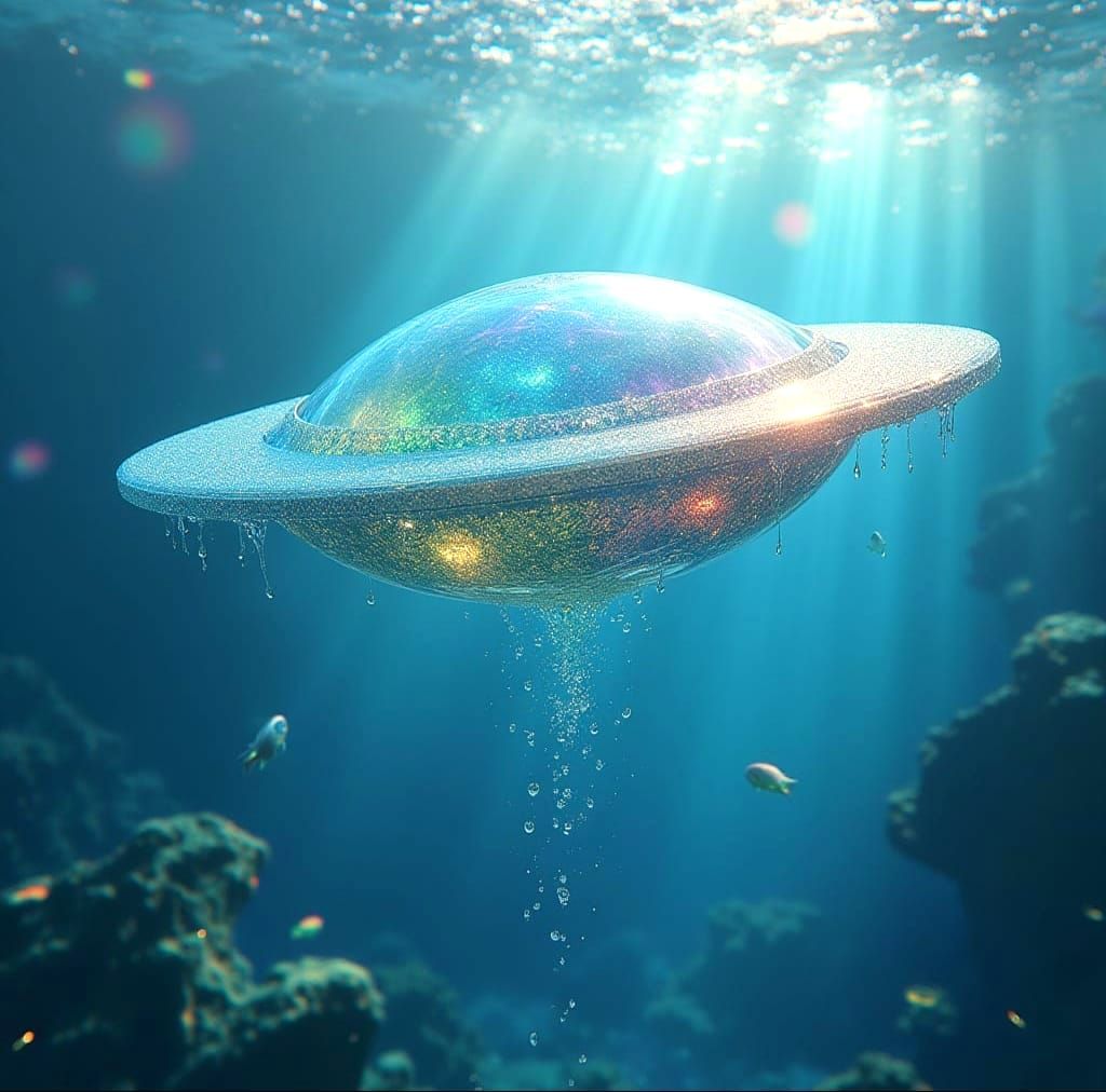 Ethereal Watery Spaceship Ascends Ocean Waves
