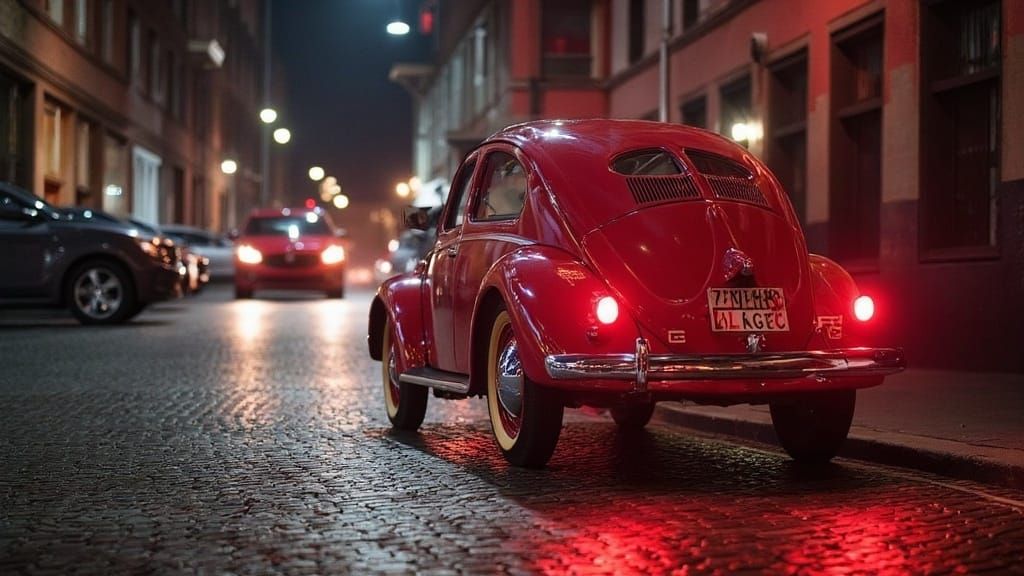 Red VW Beetle in New York City, Hyperrealistic