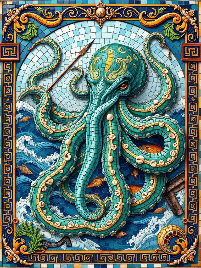 Cthulhu in Ancient Greek Mosaic Style