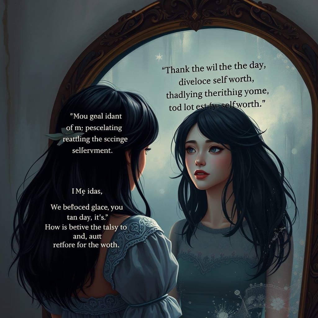 Confident Woman Reflects on Self-Worth in Dreamlike Setting