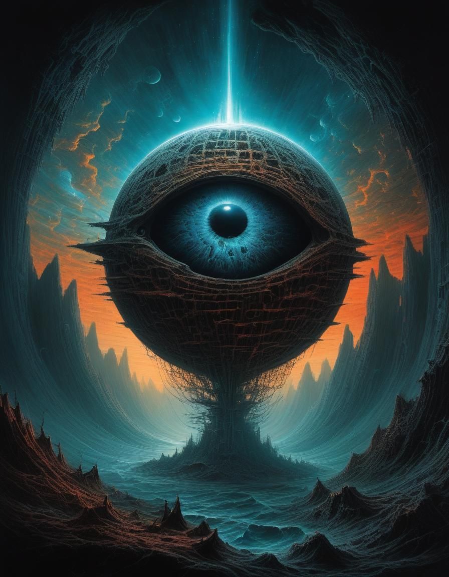 Colossal Eye Floating Island in Dark Fantasy Style