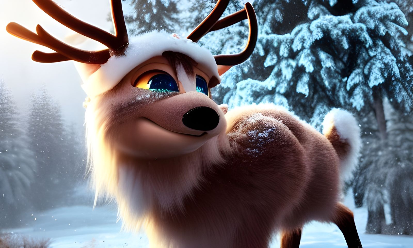 Adorable Reindeer in Magical Forest, Digital Art